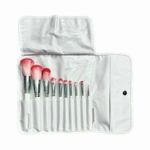 Mica Bella Beauty Deluxe Brush Set 10 piece snap roll case gift box red white